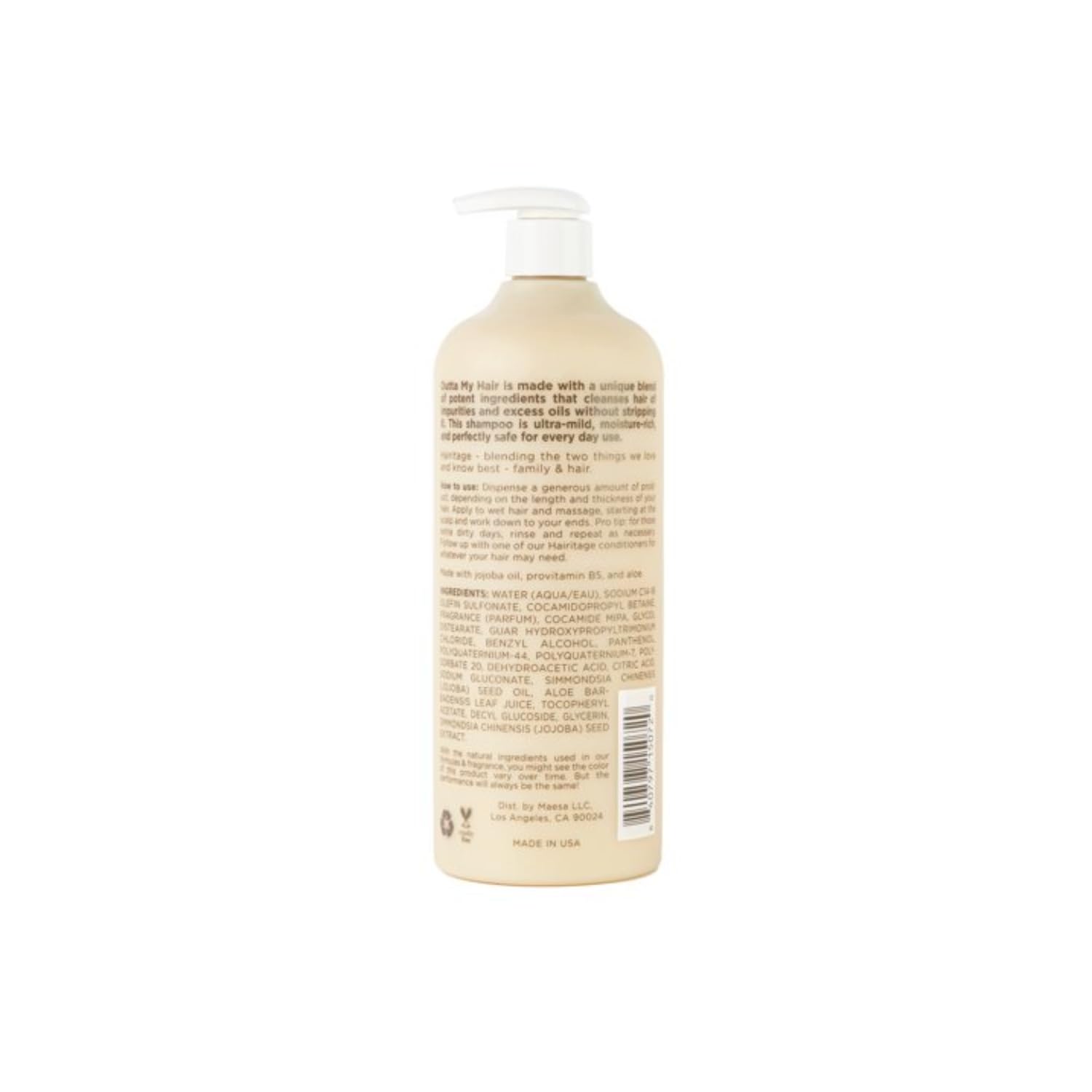 Hairitage bottle pump top close-up, highlights easy dispensing and user control