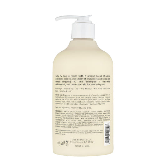 Hairitage pump and label closeup highlighting ingredients and instructions