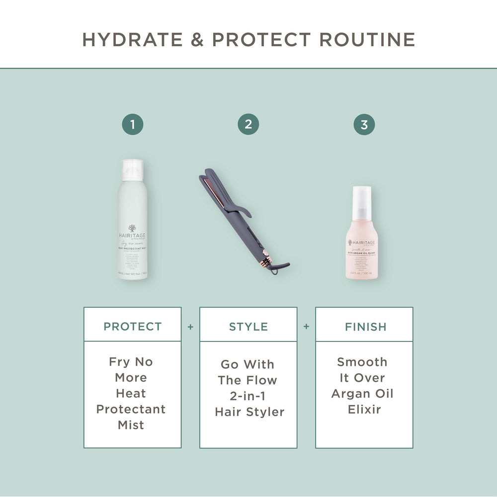 Hairitage bottle held in hand for scale showing portable 5 oz benefit