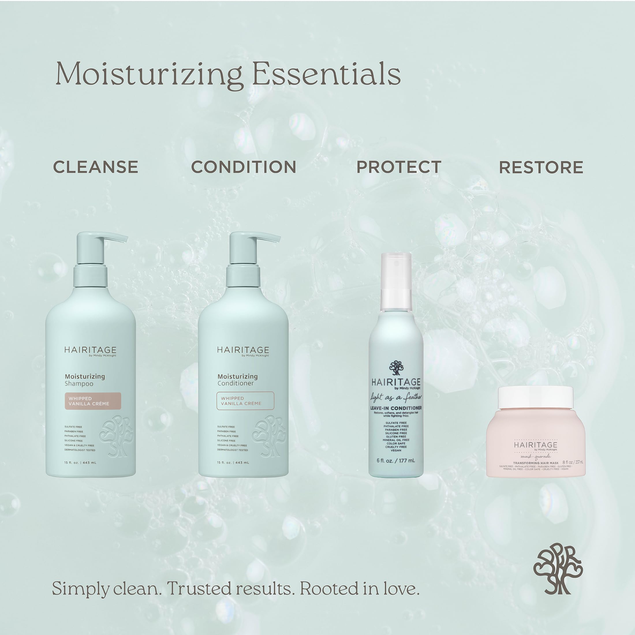 Hairitage bottle in shower showing everyday use and easy rinsing benefit