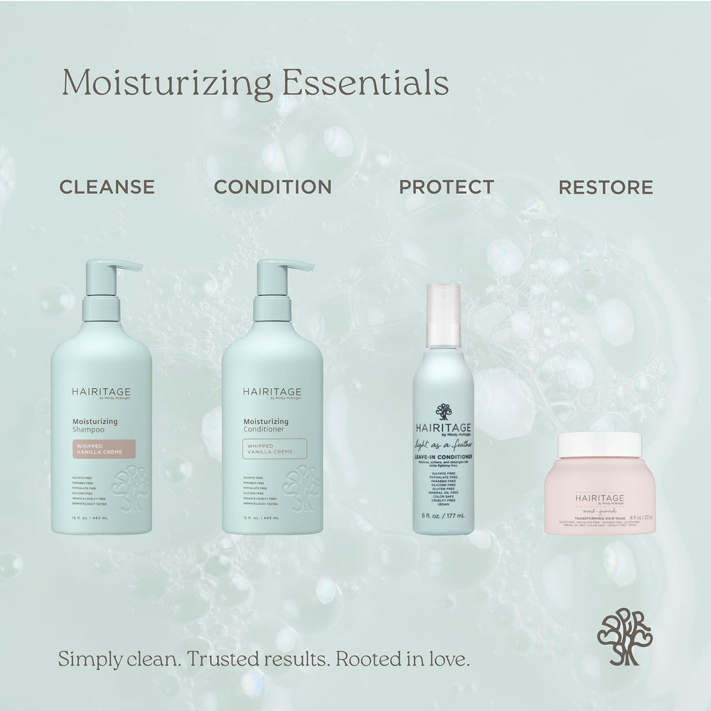 Hairitage bottle in shower showing everyday use and easy rinsing benefit