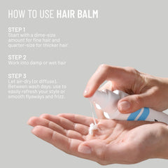 Applying Hairstory Hair Balm to damp hair for defined texture and reduced frizz
