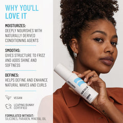 Hairstory Hair Balm ingredient bottle detail highlighting gentle conditioning agents and benefits