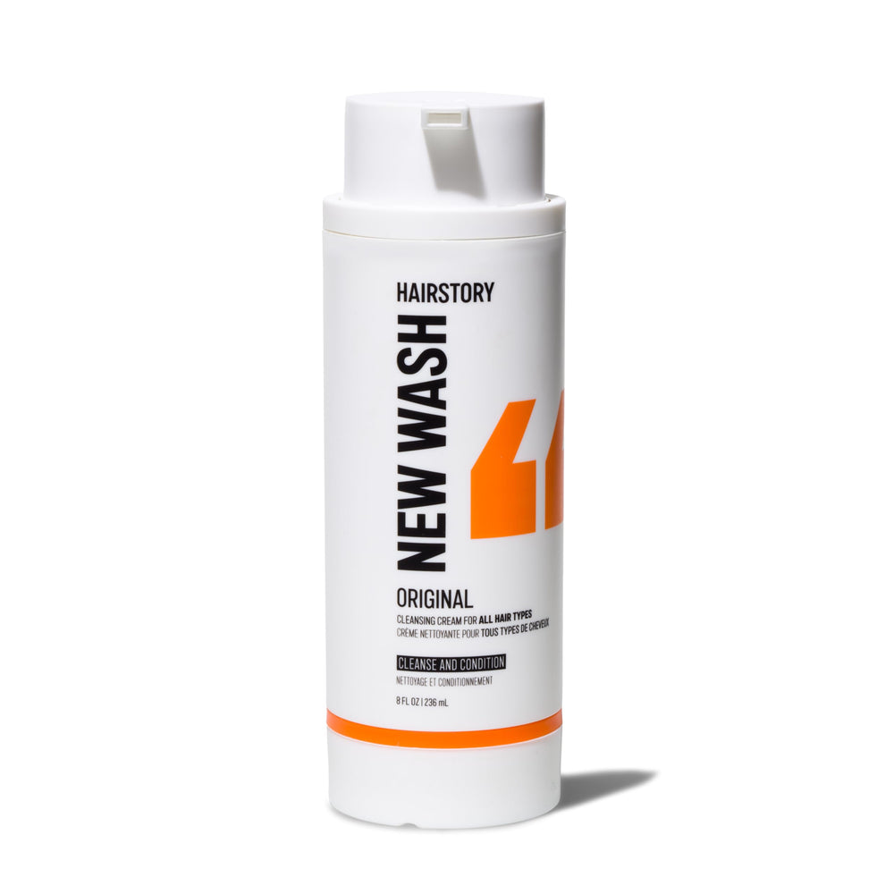 Hairstory New Wash front bottle showing clean design and refillable benefit