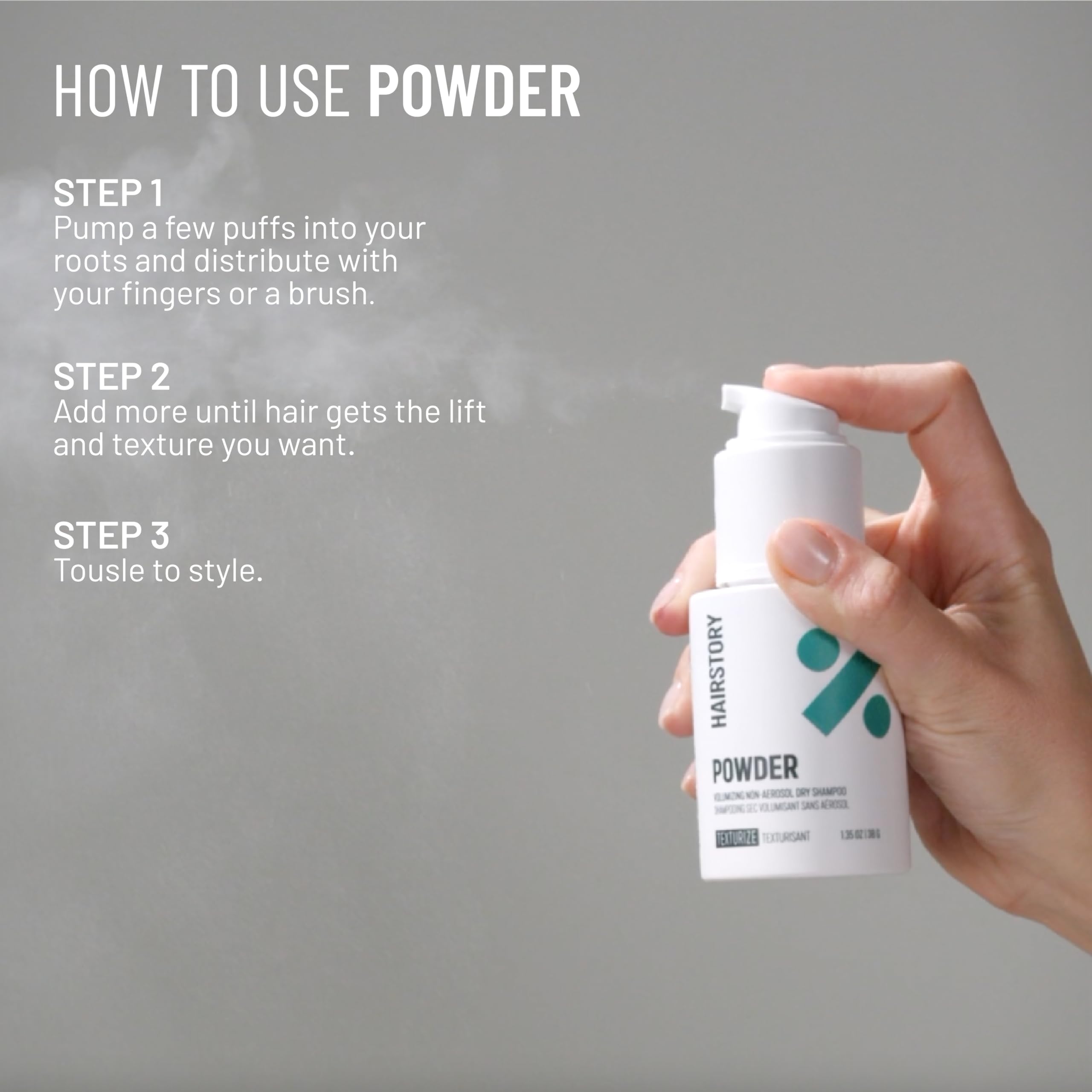 Hairstory Powder being applied to roots creates instant lift and freshness