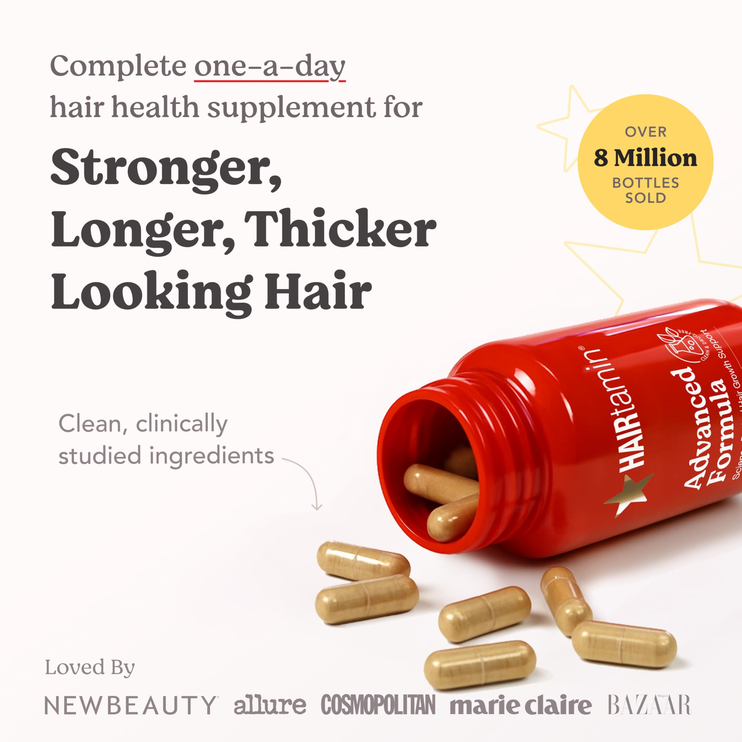 HAIRtamin label close-up highlighting ingredients and vegan capsule benefit