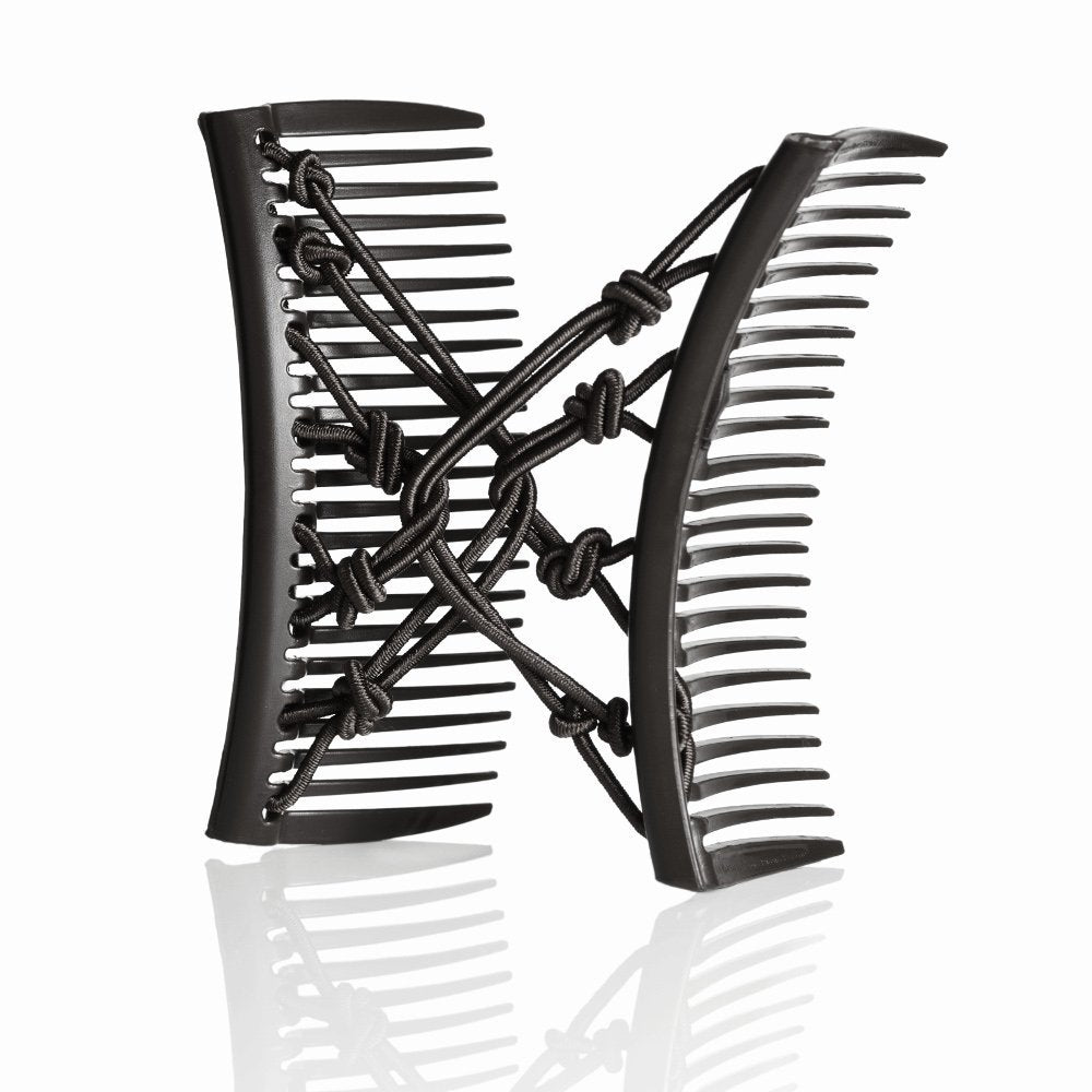 HairZing front view of Comfy Comb showing compact black design and secure hold