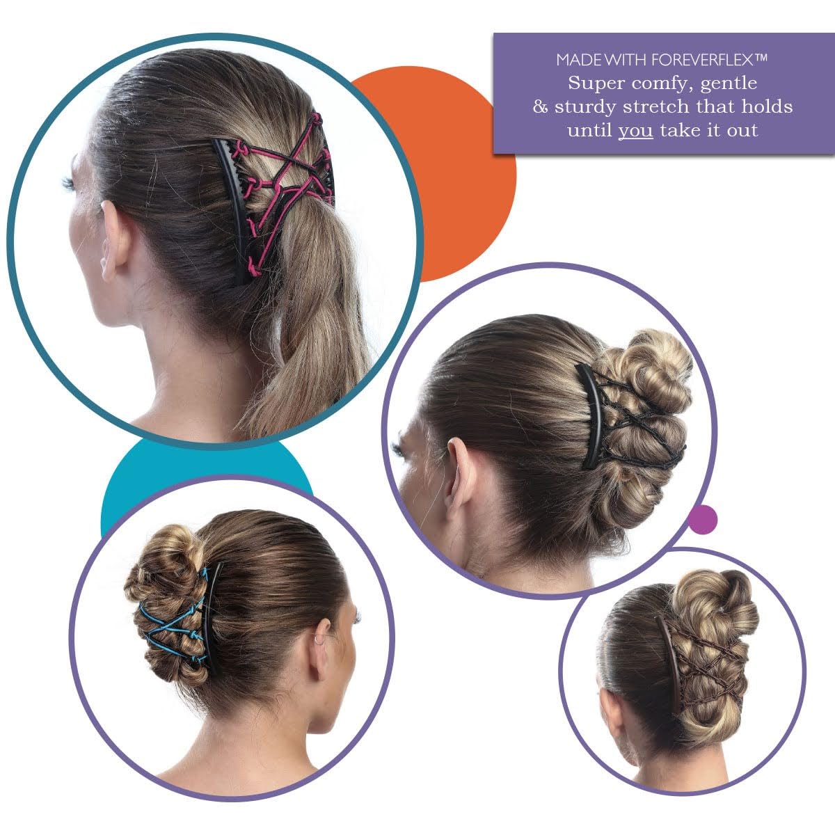 HairZing detail of hidden elastic connecting combs for flexible secure tension