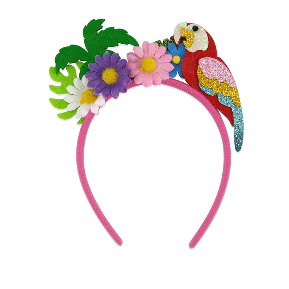 HAKJXOS front view parrot headband showing vibrant pink tropical style
