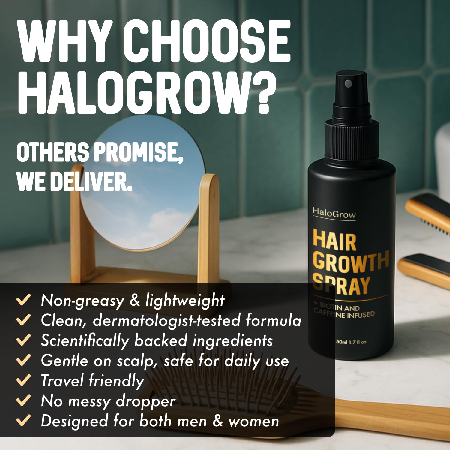 HALOGROW before and after visual comparison suggesting fuller-looking hair
