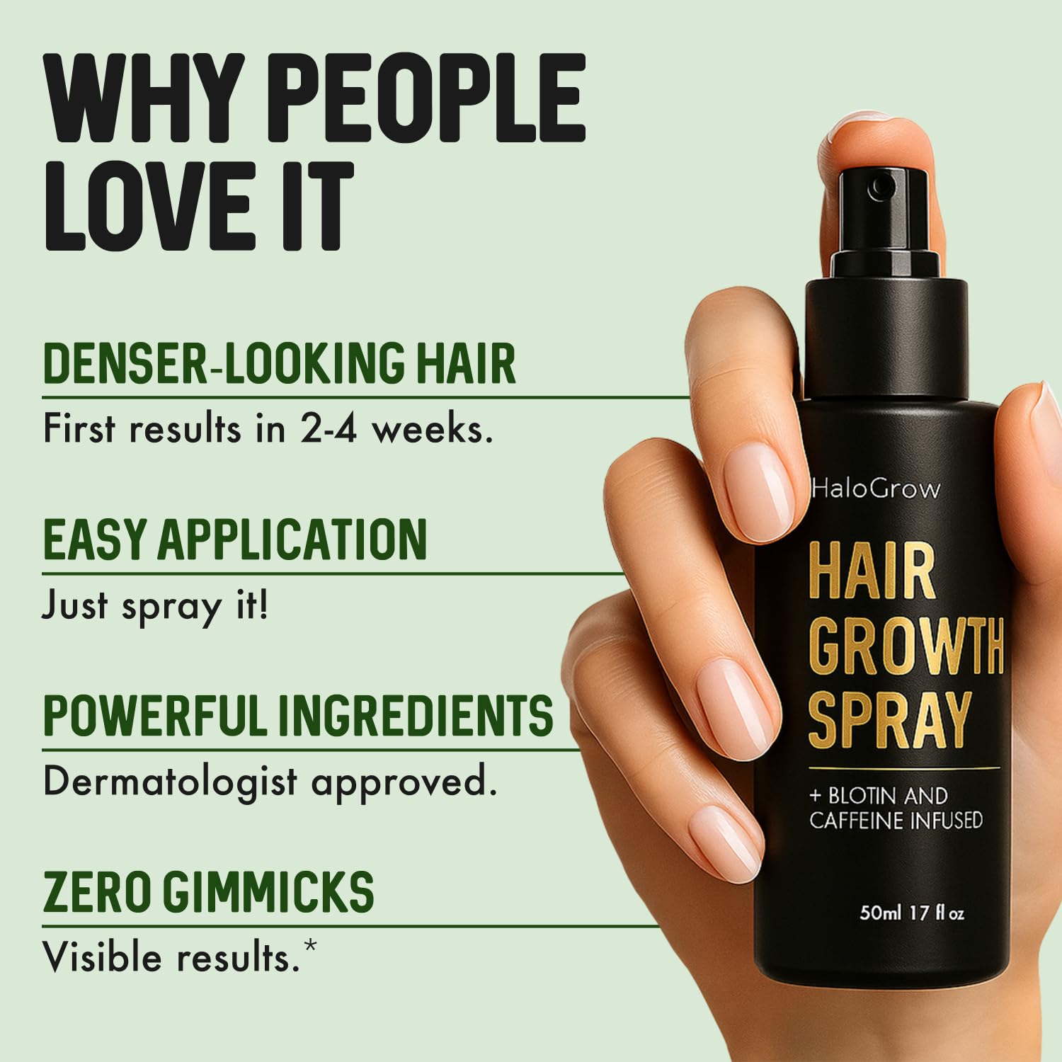 HALOGROW serum texture closeup highlighting lightweight absorption