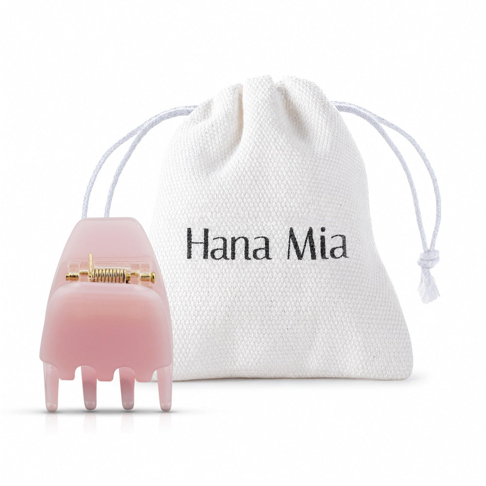 Hana Mia front view of pink claw clip showing polished finish and compact design