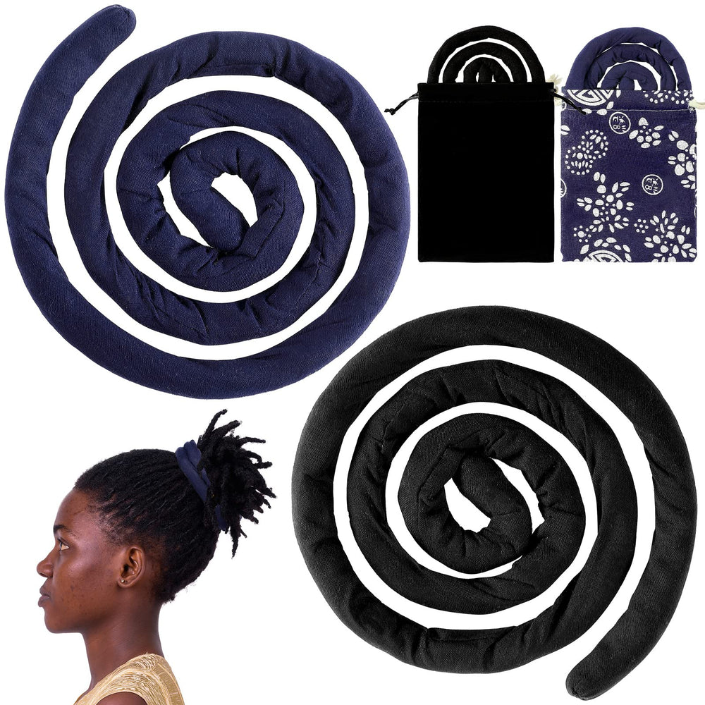 Hanaive front view of two spiral lock hair ties showing colors and pouches, stable hold