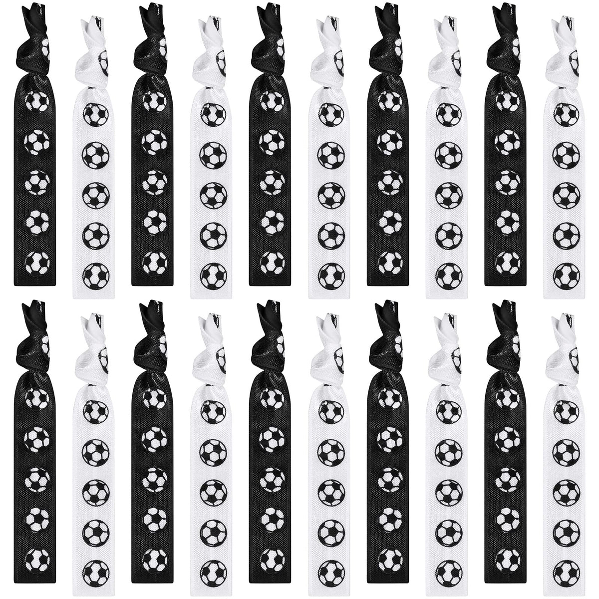 Hanaive front packaging showing 20 black and white soccer hair ties, convenient team supply