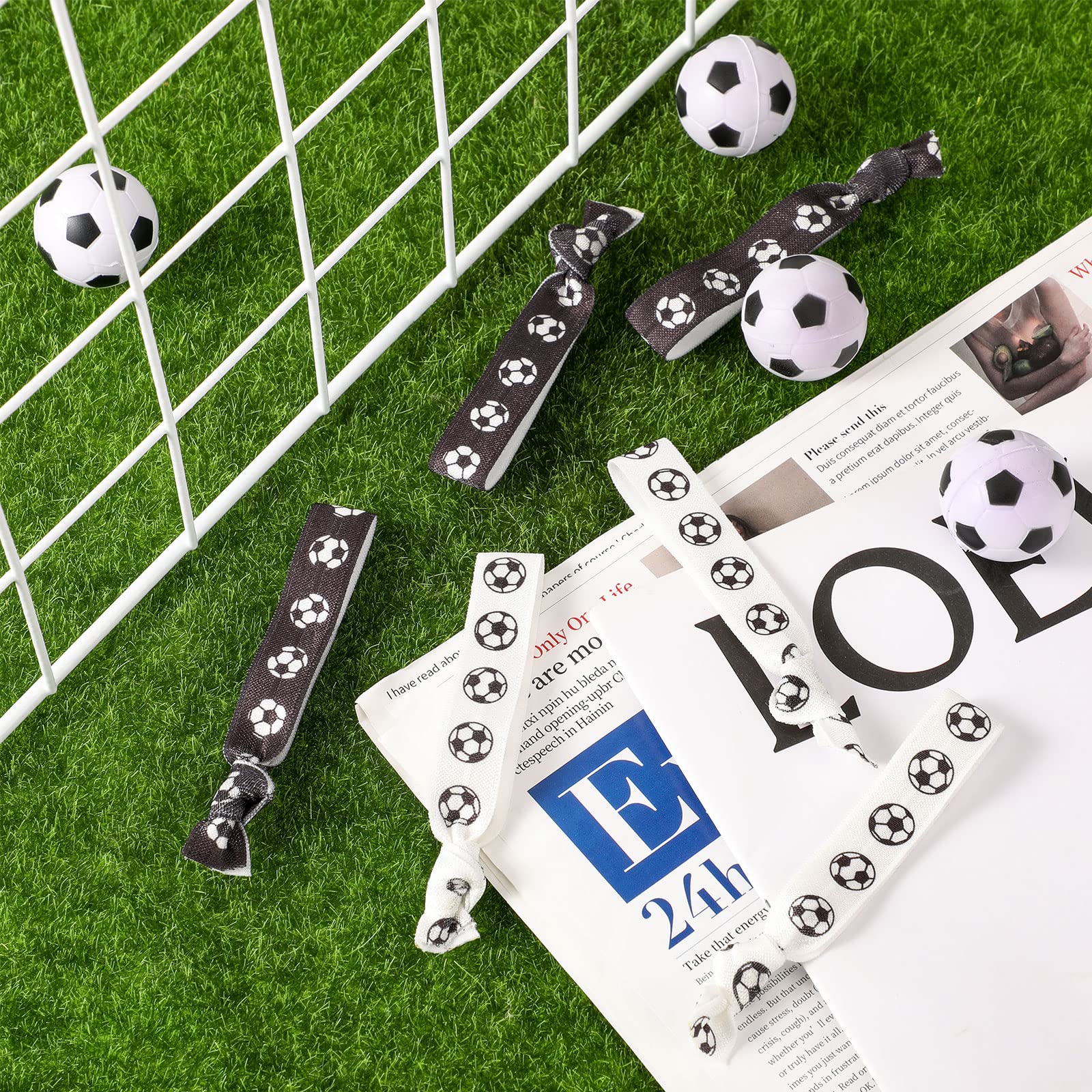 Hanaive hair tie worn as a wrist bracelet at a soccer game, practical on-the-go accessory