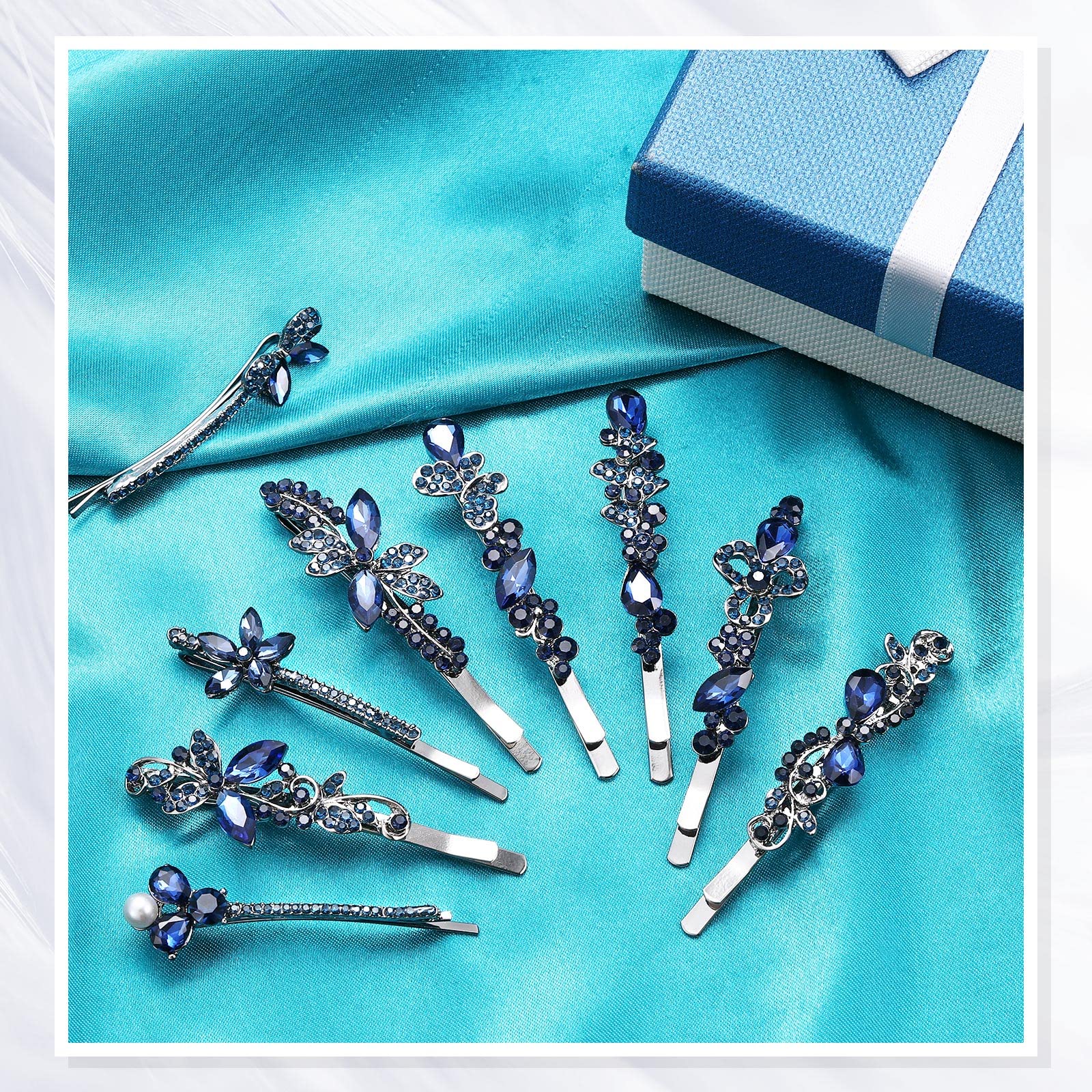 Hanaive clips styled on bride at wedding showing coordinated navy accent