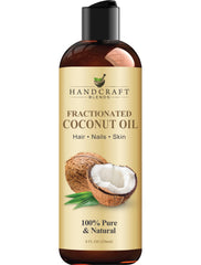Handcraft Blends bottle front view showing clear premium fractionated coconut oil and label benefits