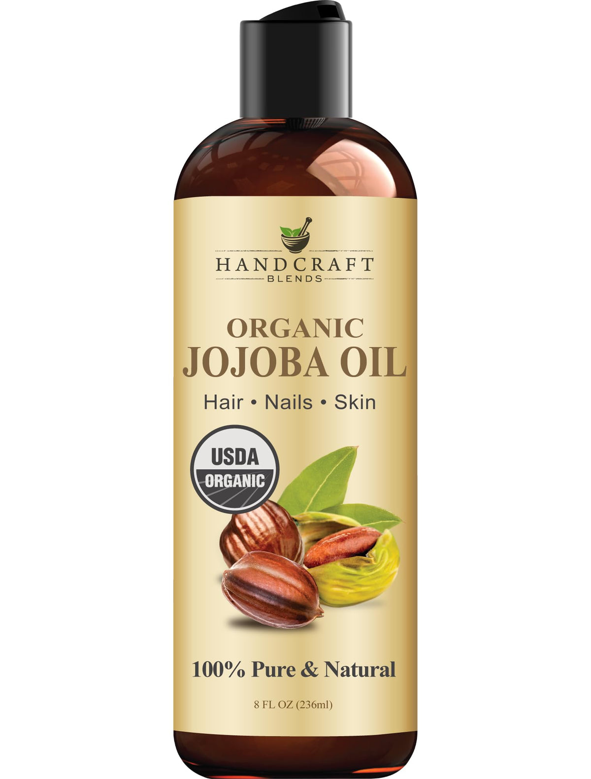 Handcraft Blends front bottle view showing organic jojoba oil packaging and clear labeling benefit