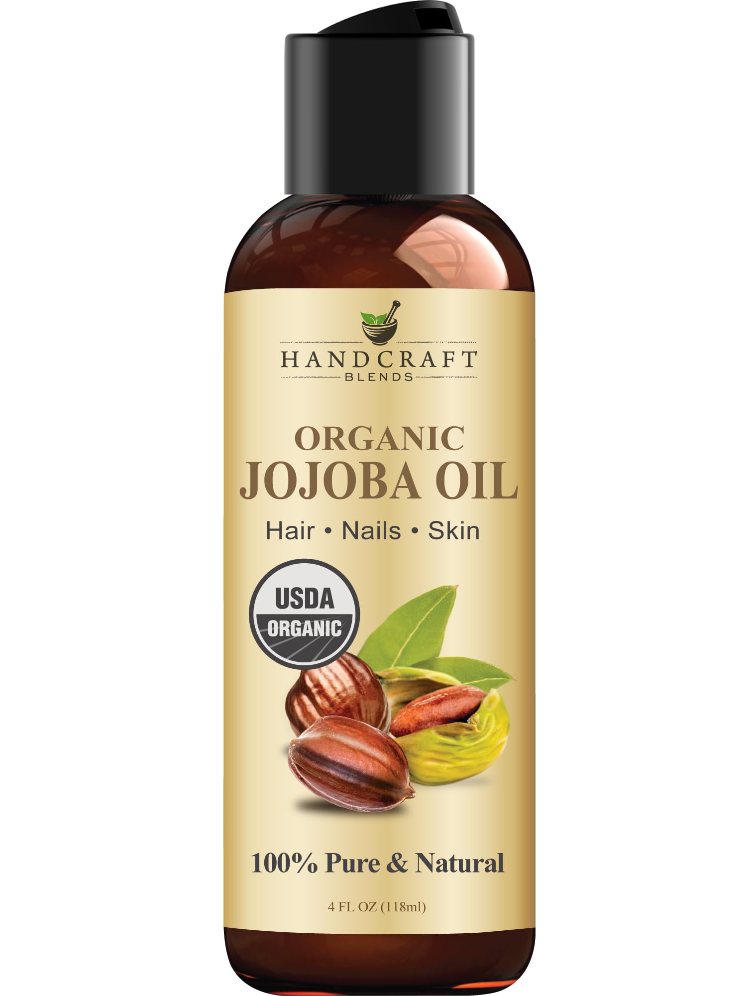 Handcraft Blends front bottle view showing organic jojoba oil packaging and purity benefits