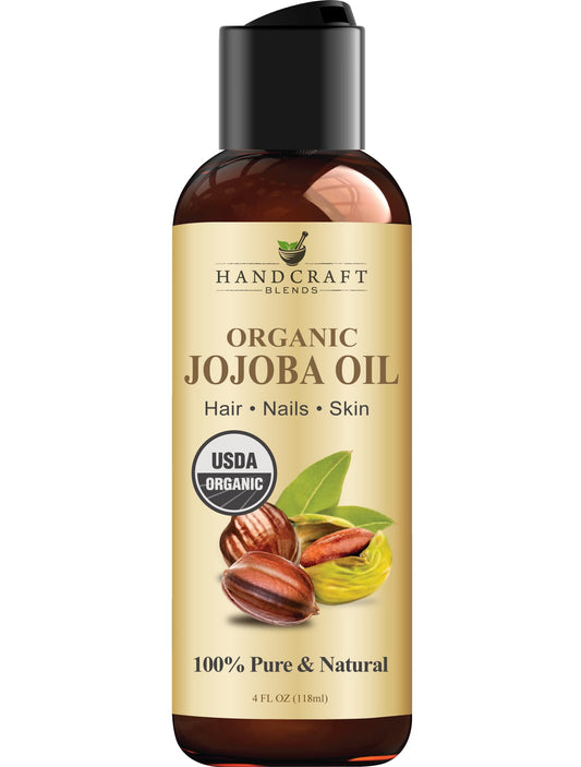 Handcraft Blends front bottle view showing organic jojoba oil packaging and purity benefits
