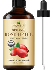 Handcraft Blends rosehip oil front label showing purity and size benefits