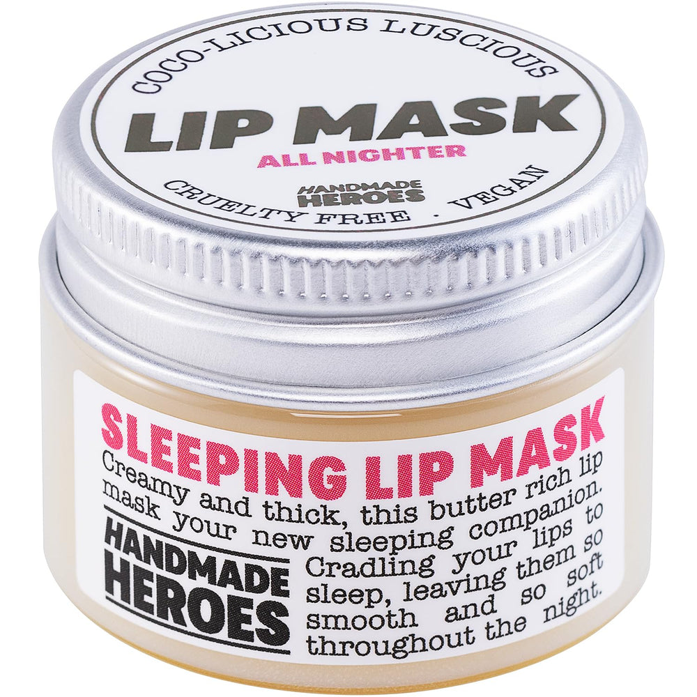 Handmade Heroes jar front view showing natural lip butter and clean branding benefit: clear product identity