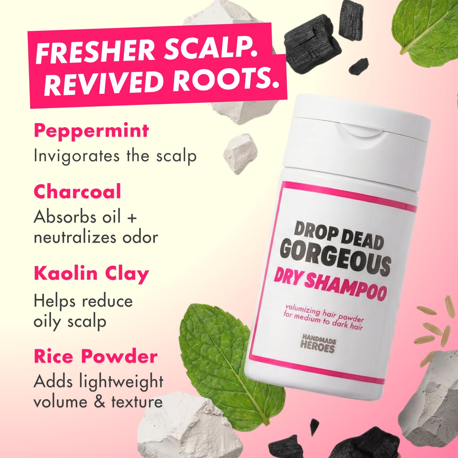Handmade Heroes applying powder to roots demonstrating instant volume benefit