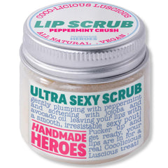 Handmade Heroes jar front view showing peppermint lip scrub label and size