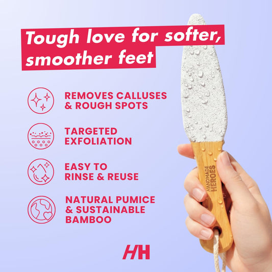 Handmade Heroes close-up of pumice texture highlighting abrasive surface for effective smoothing