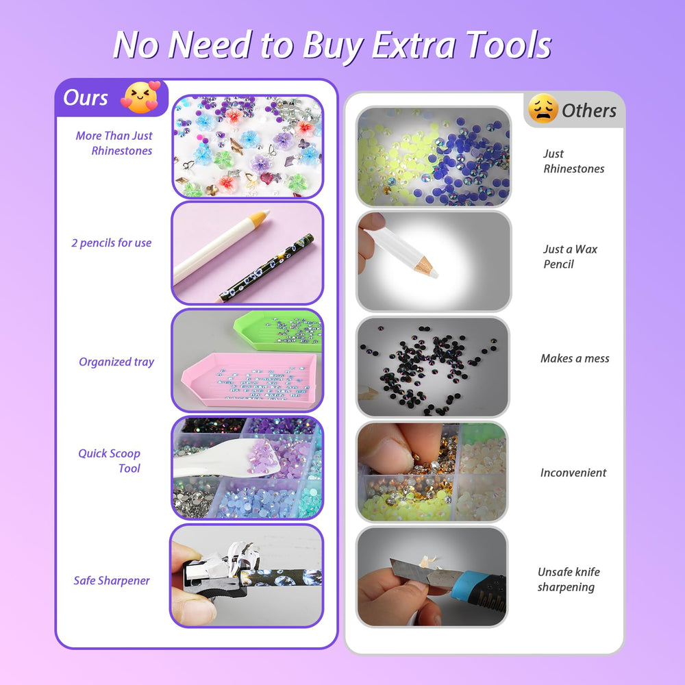 HANEVEAR layout of glue, wax pencils, tweezers and trays for neat, precise application