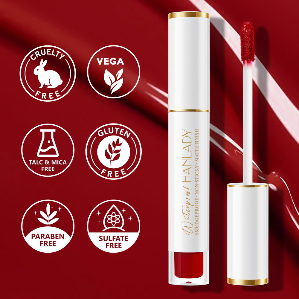 HANLADY swatch on arm displaying true red payoff for shade accuracy benefit