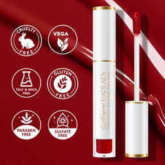 HANLADY swatch on arm displaying true red payoff for shade accuracy benefit