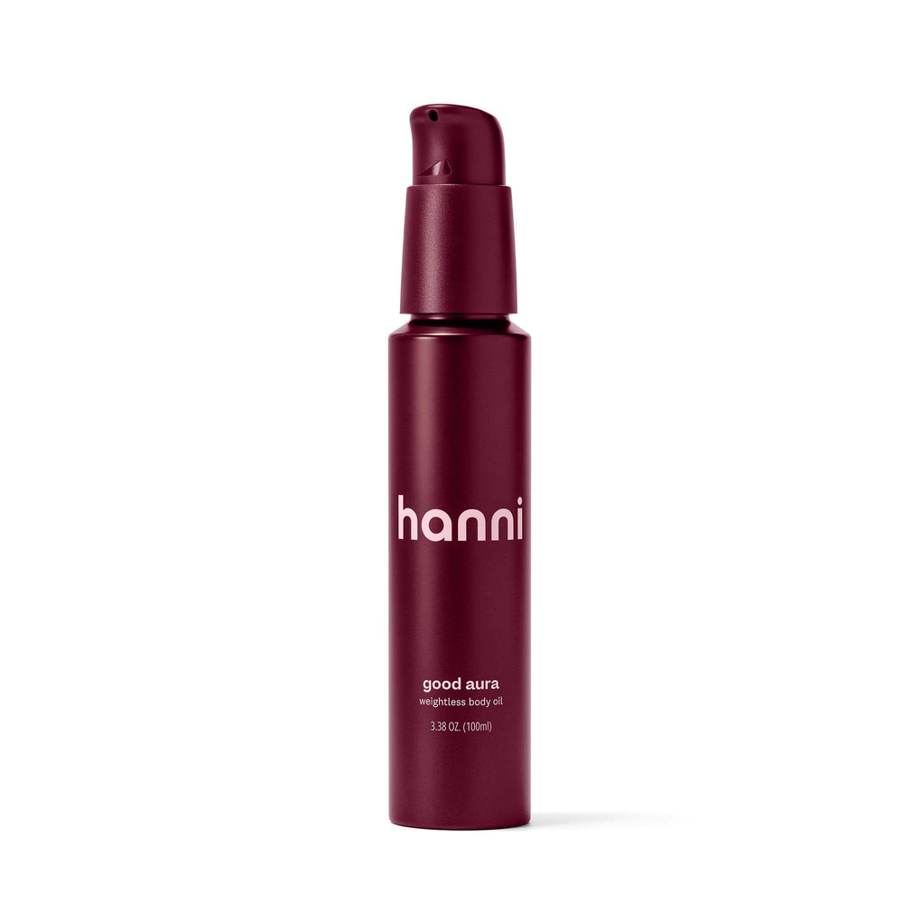 HANNI bottle front view showing sleek packaging and glow benefit