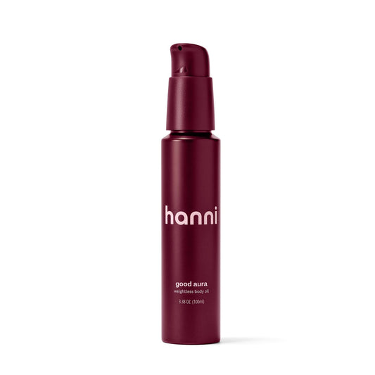 HANNI bottle front view showing sleek packaging and glow benefit