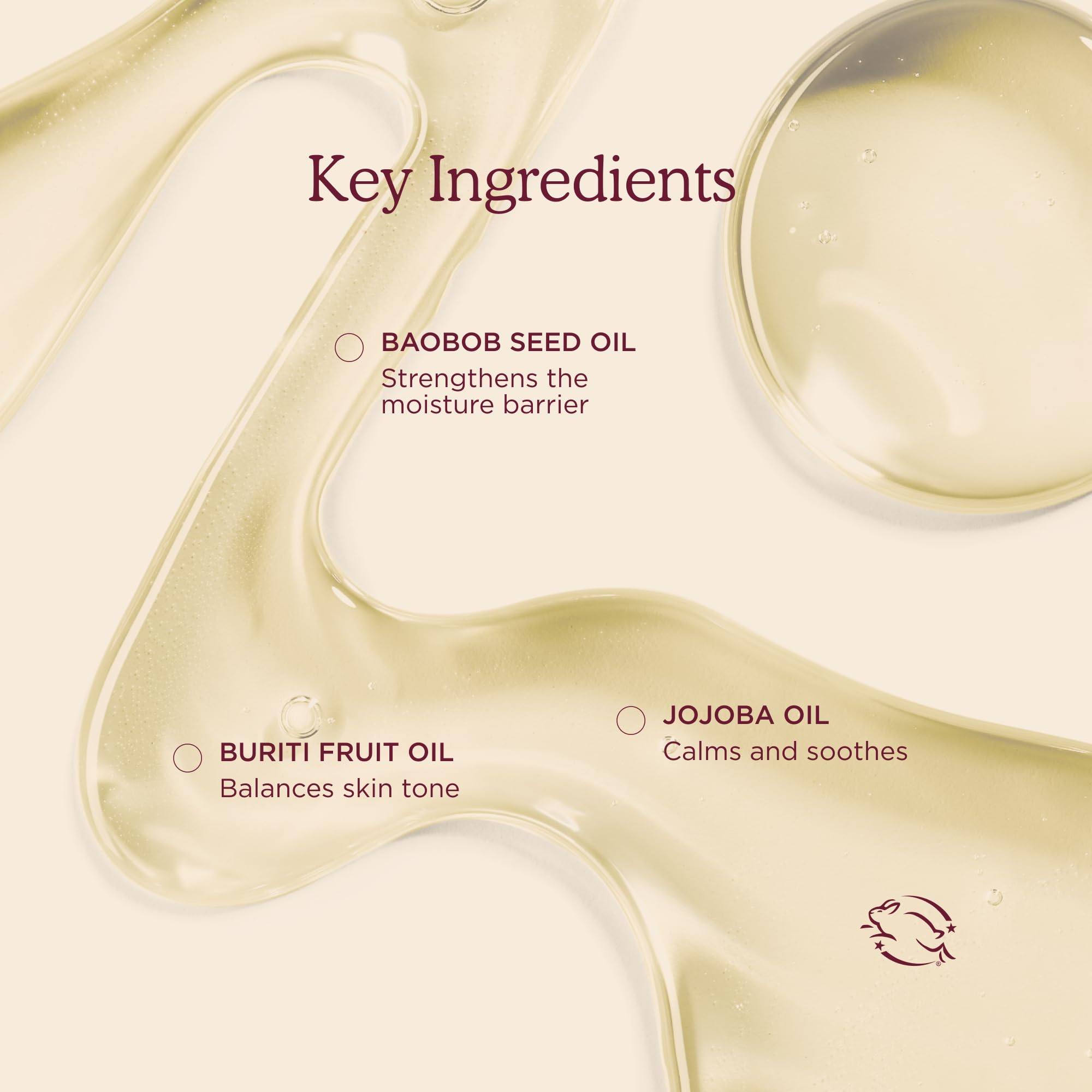 HANNI oils and botanicals display with baobab and buriti showing natural ingredients benefit