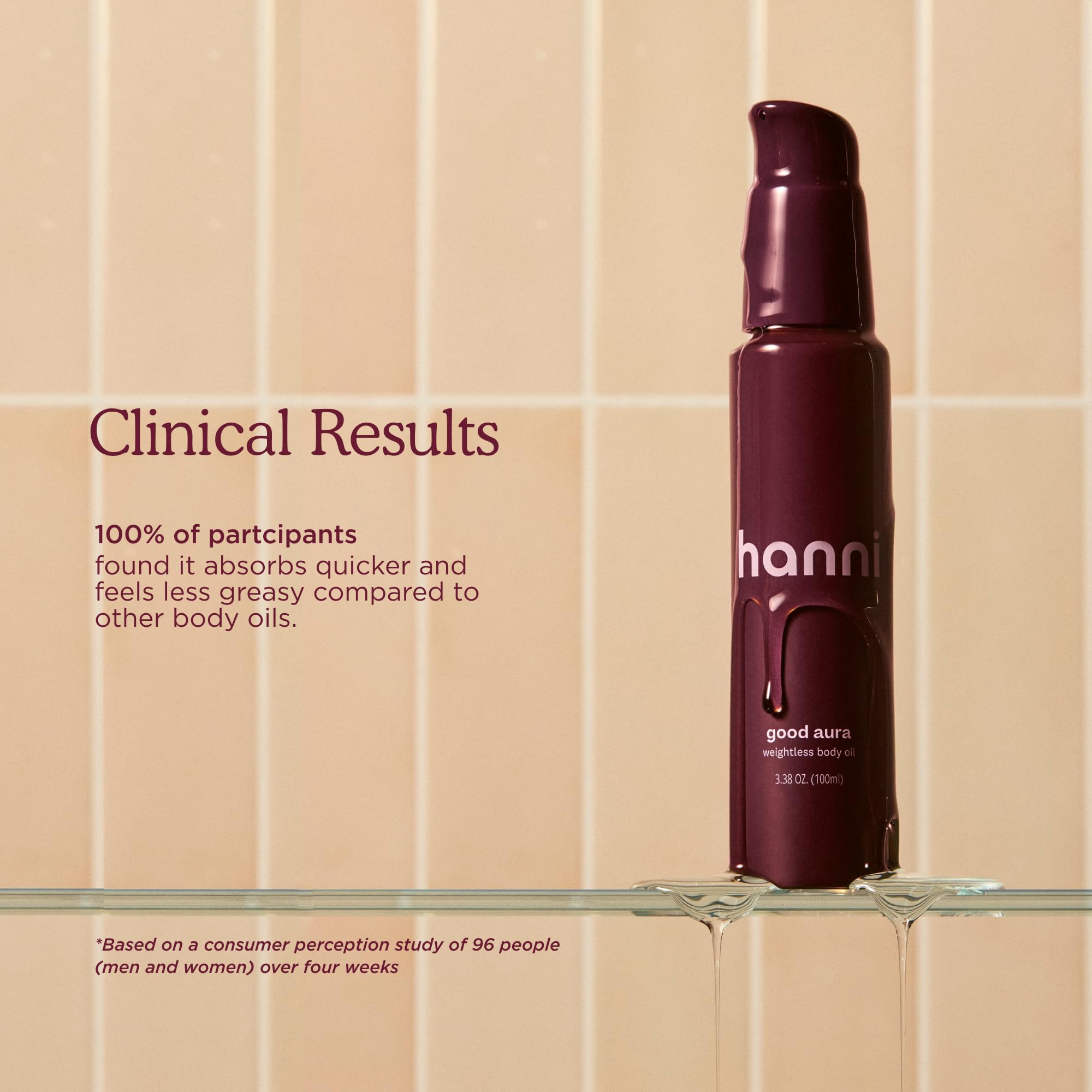 HANNI bottle beside common items showing 100 mL scale benefit