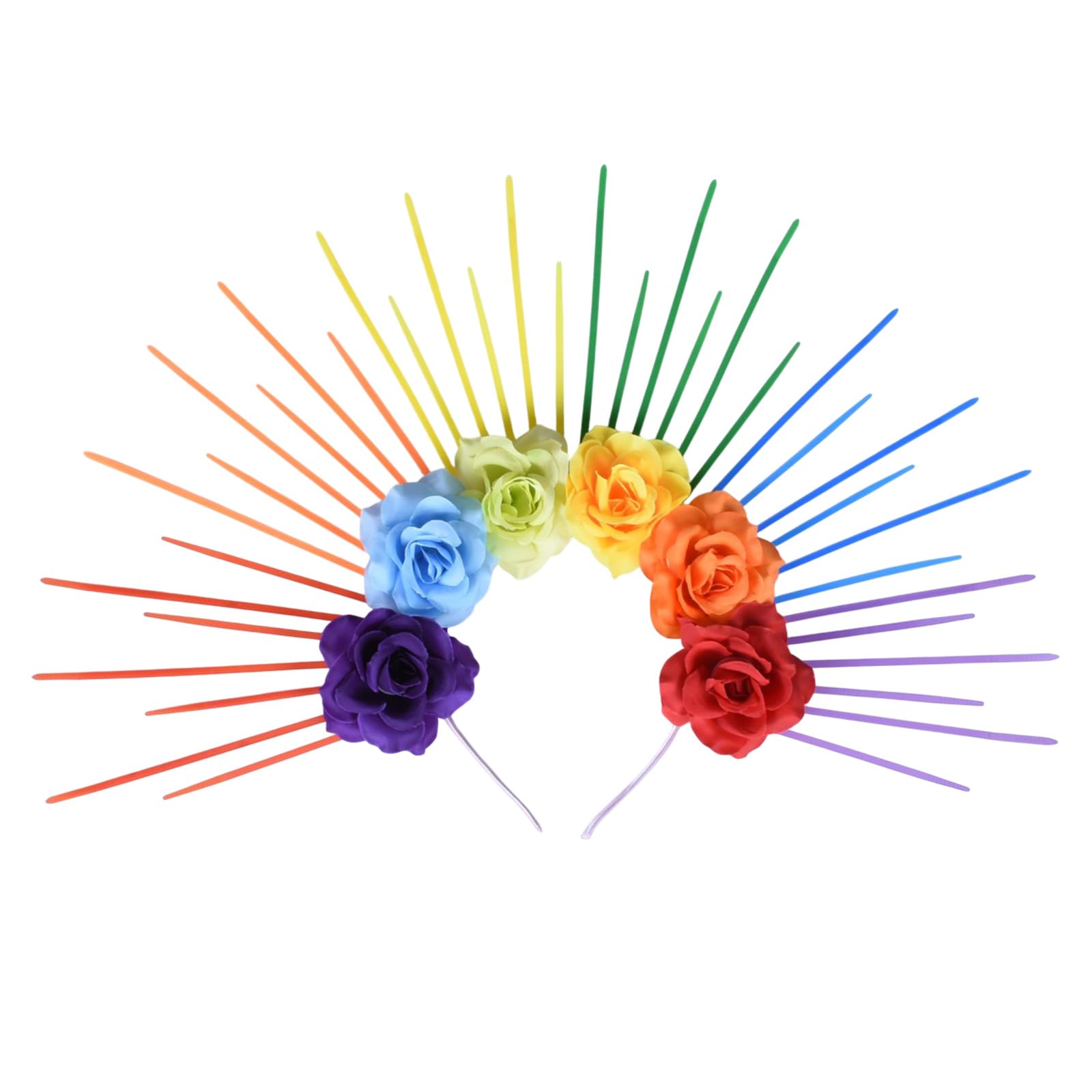 HANSAMU front view of rainbow halo headband shows bold colorful silhouette
