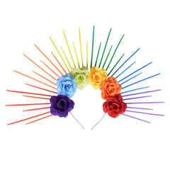 HANSAMU front view of rainbow halo headband shows bold colorful silhouette