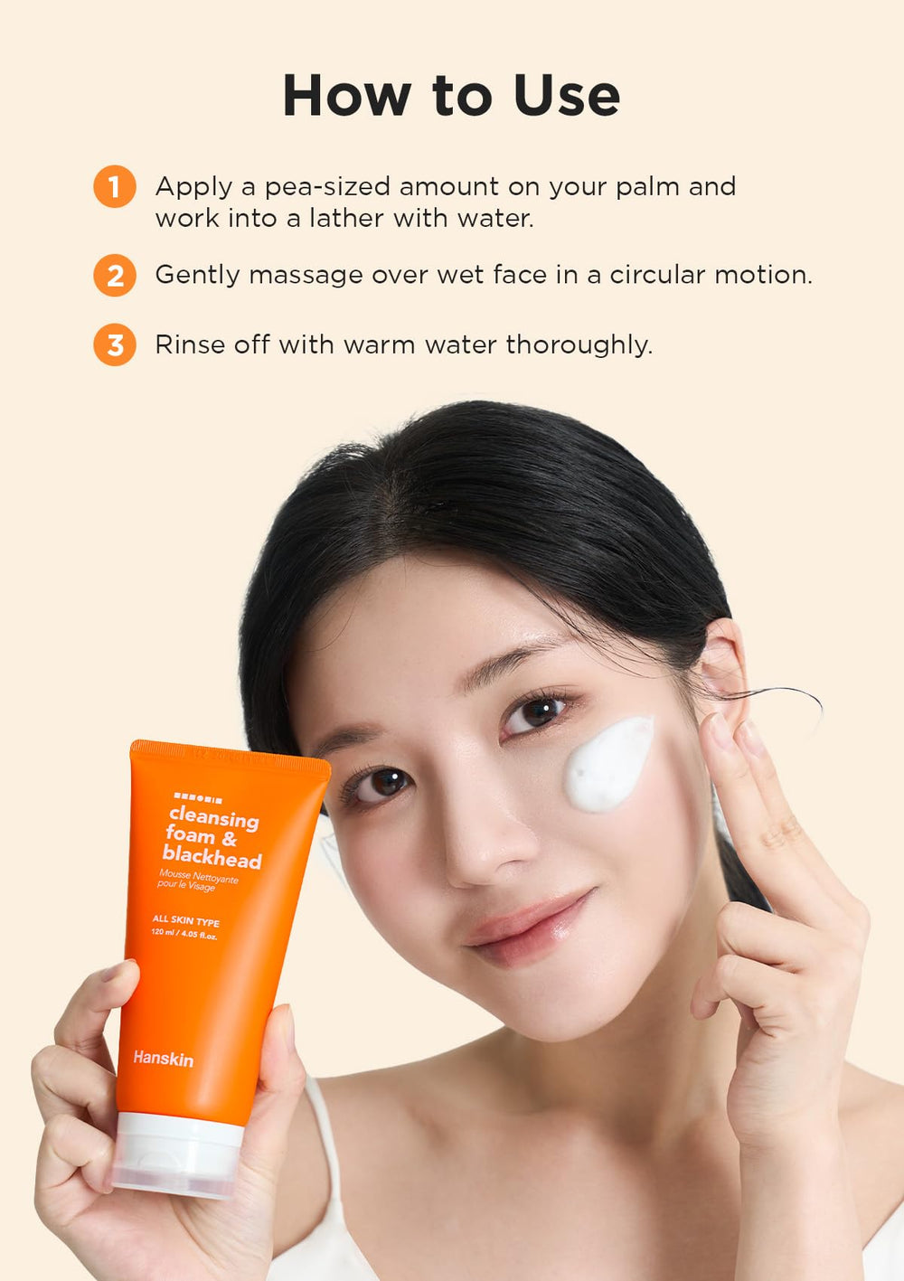 Hanskin cleansing foam removing makeup to reveal cleaner skin