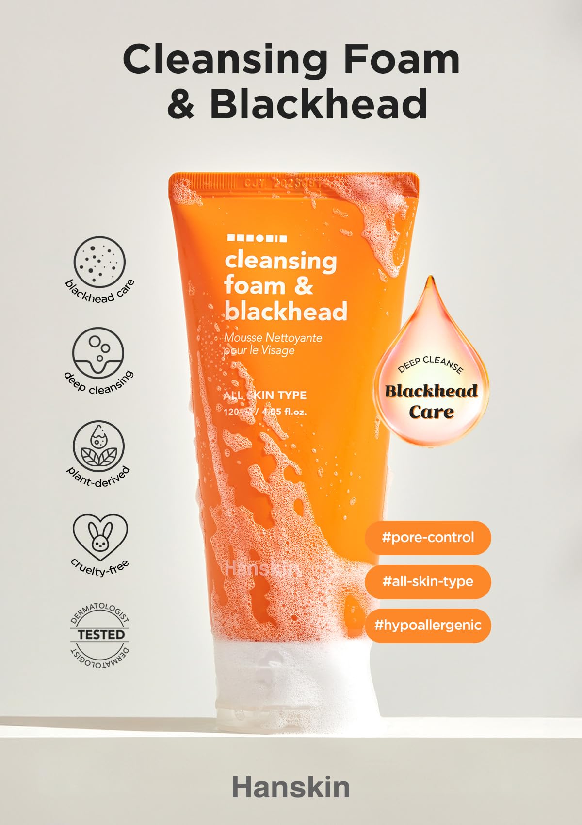 Hanskin foam texture close-up showing soft lather for gentle cleansing