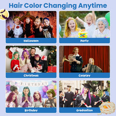 Hansuby child in cosplay with blue hair showing safe temporary color benefit