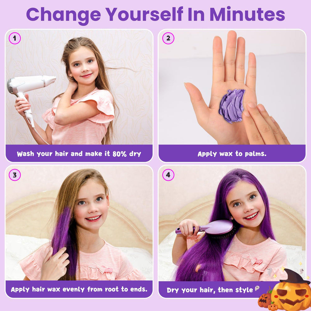 Children using Hansuby purple wax for playful, temporary colorful hairstyles