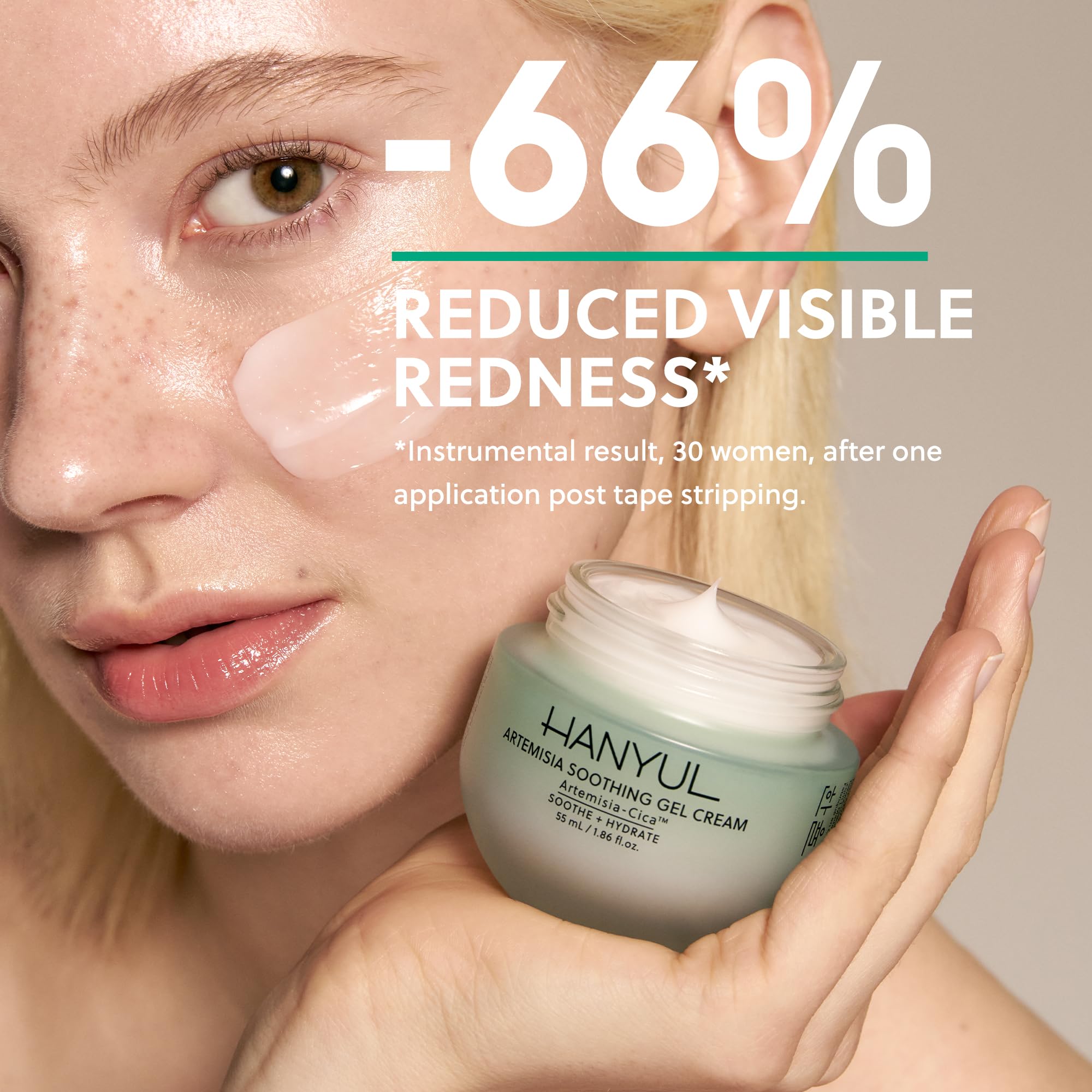Hanyul gel on hand illustrating quick-absorbing soothing benefit