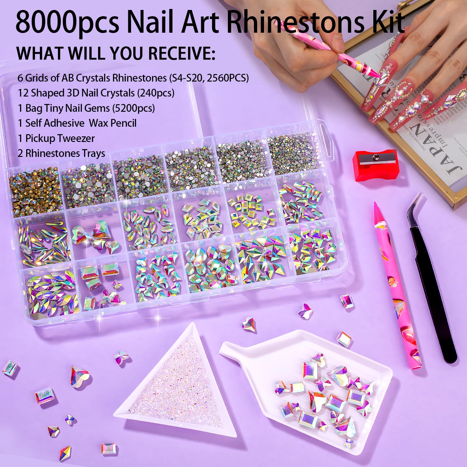 haozher open storage box with sorted rhinestones for neat organization and access
