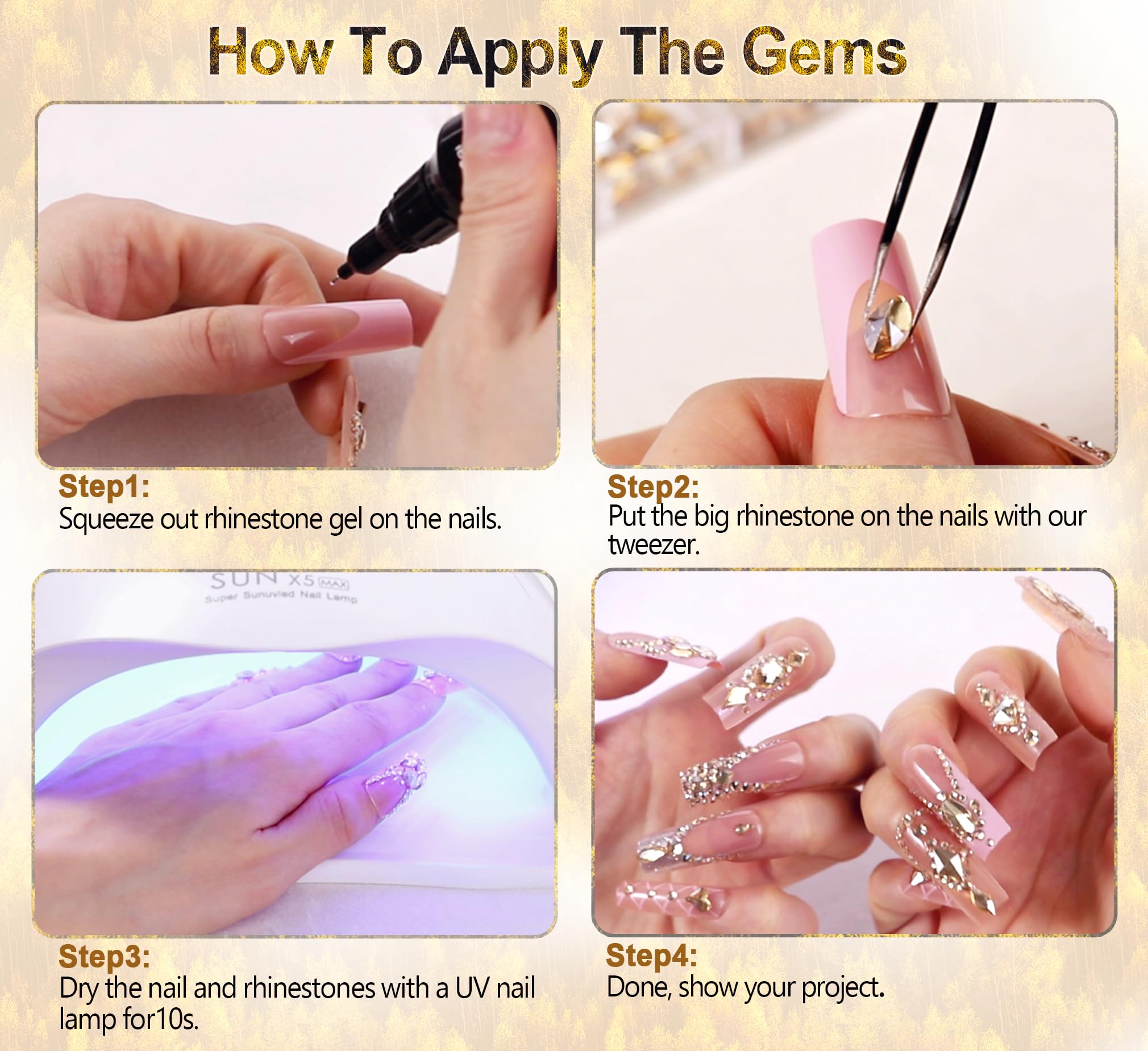 haozher comparison of stone sizes SS4 to SS16 to plan layered nail designs accurately