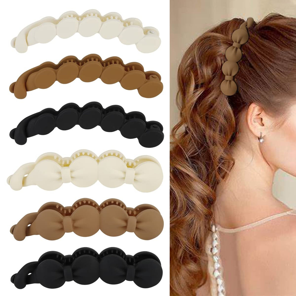 Hapdoo front view of six bow oval banana clips perfect for quick styling