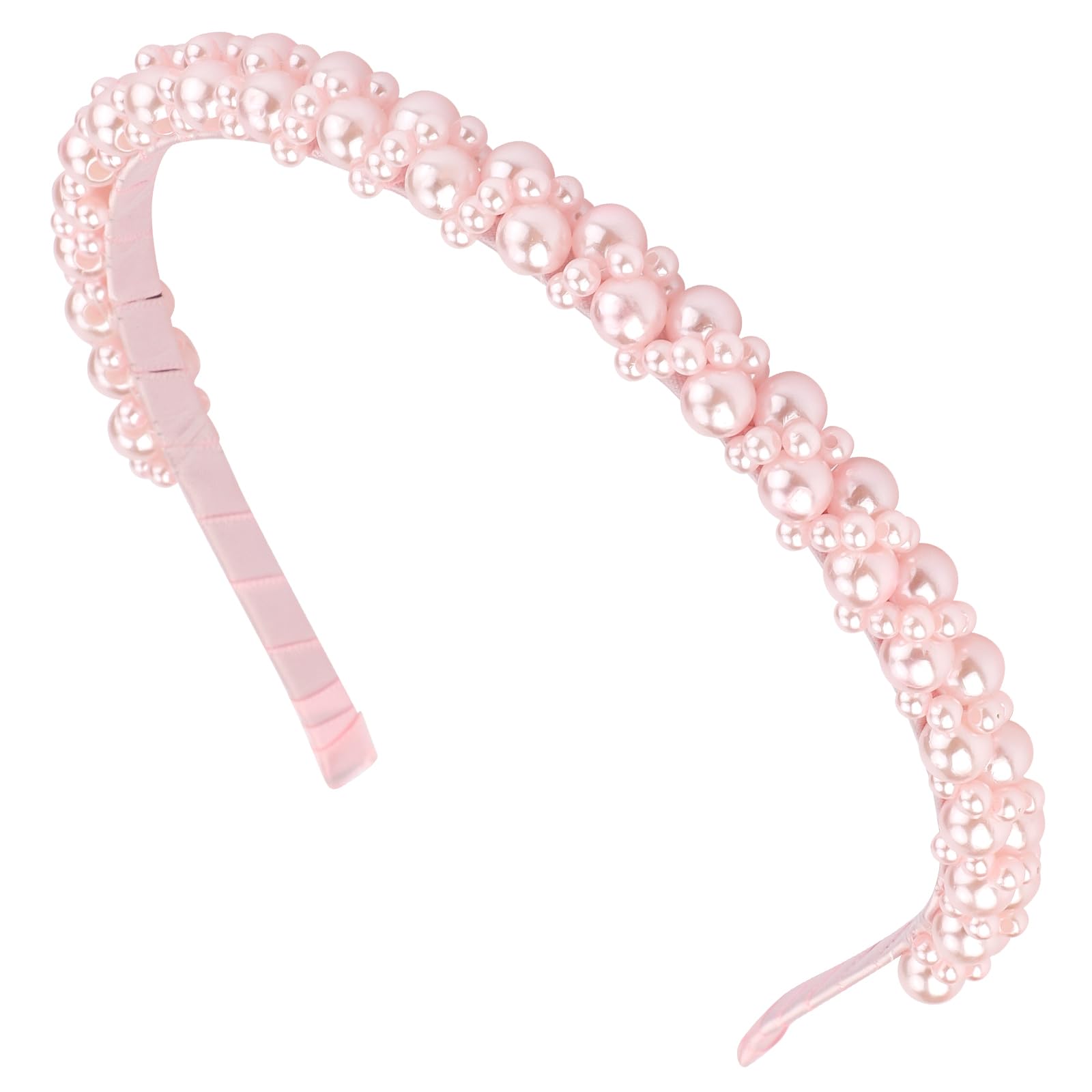 Hapdoo front view showing pink pearl headband, elegant accessory for events