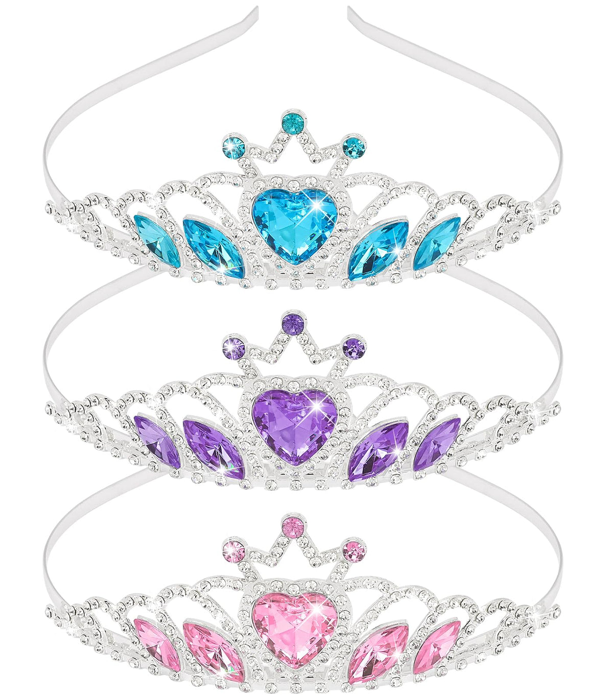 Hapdoo front view of three tiaras for matching party looks