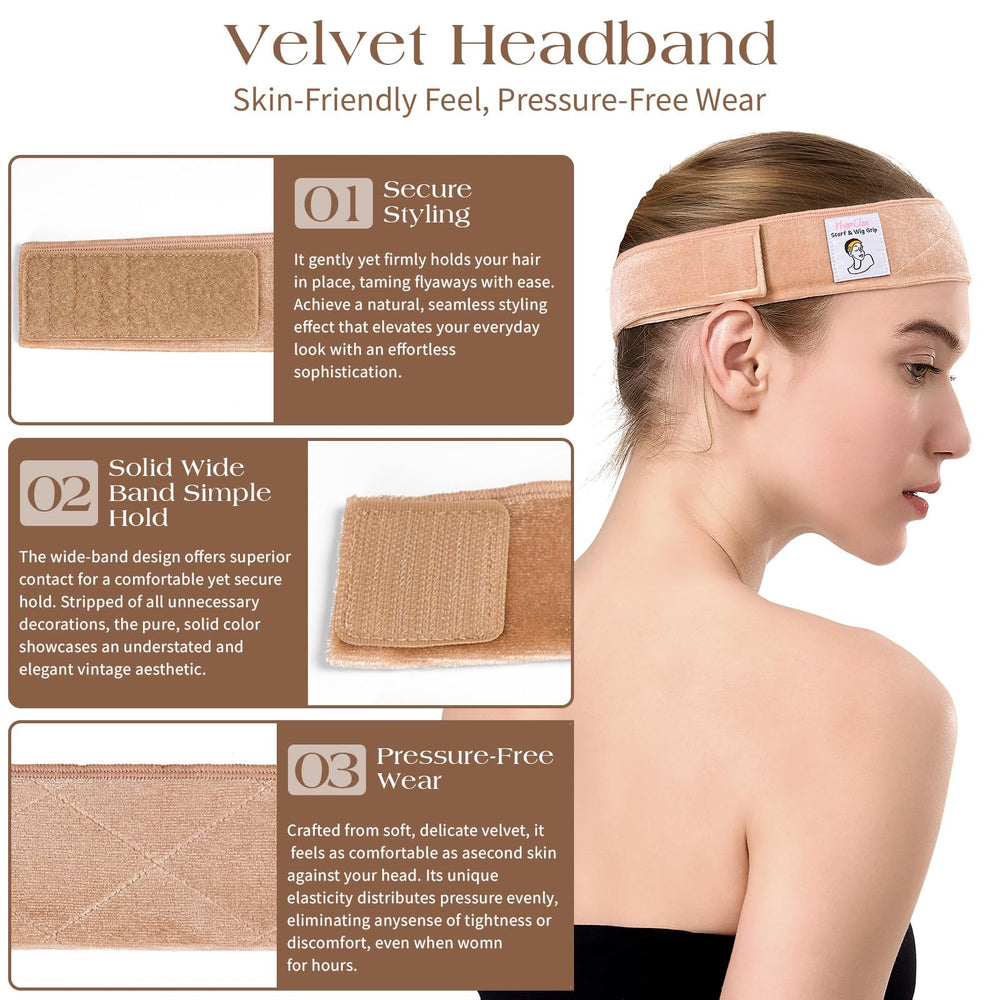 HappClan band worn under a wig demonstrating secure hold and natural silhouette