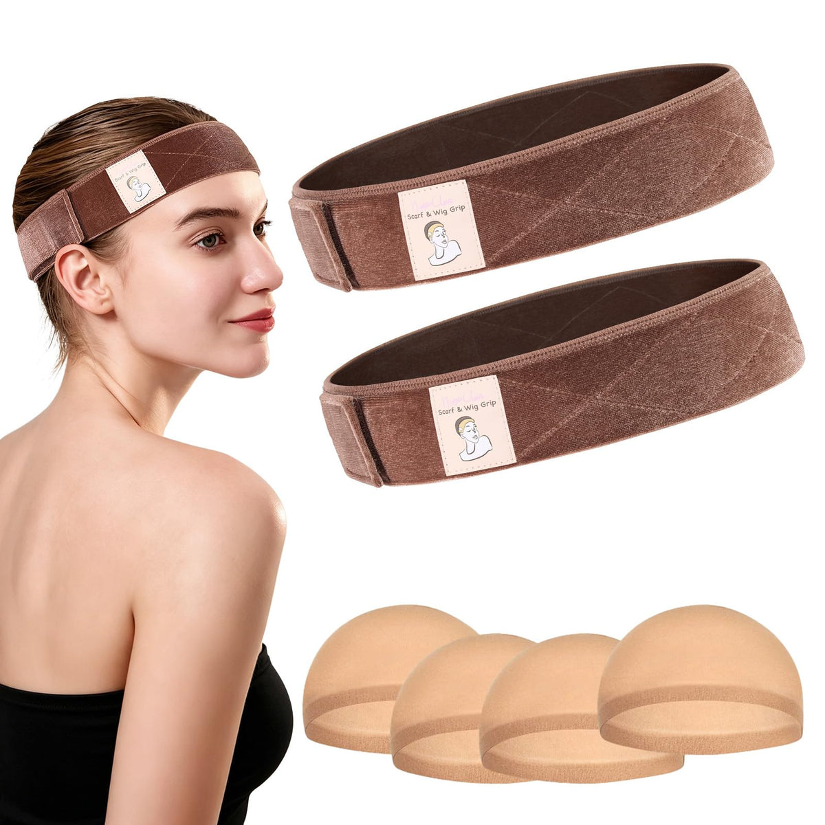 HappClan front packaging showing two velvet bands and mesh caps for secure wear